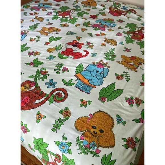 Vintage Mod MCM 1970s Cannon “Jungle Animals” Twin Flat Sheet - Picture 7 of 10